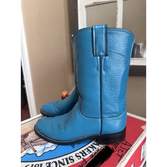 Vintage Justin Turquois Leather L3084 Roper Riding Cowboy Boots  Size 6 B - Picture 1 of 6